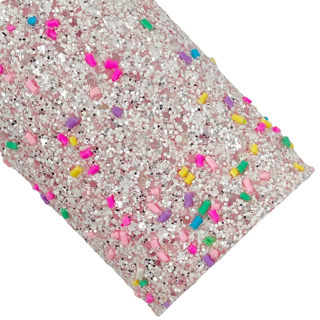 White Sprinkle Pieces Iridescent Glitter Faux Leather Sheets