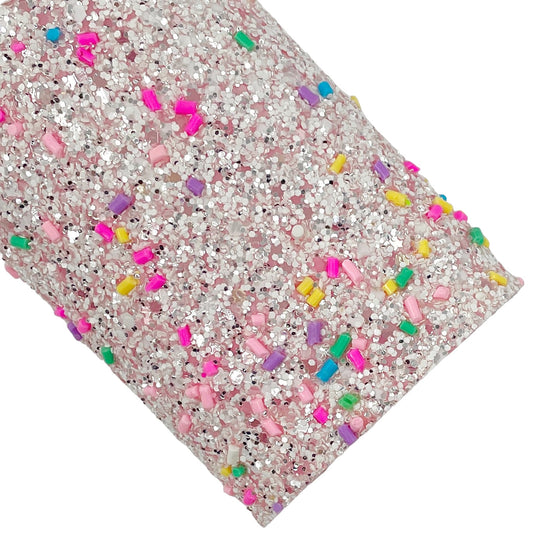 White Sprinkle Pieces Iridescent Glitter Faux Leather Sheets