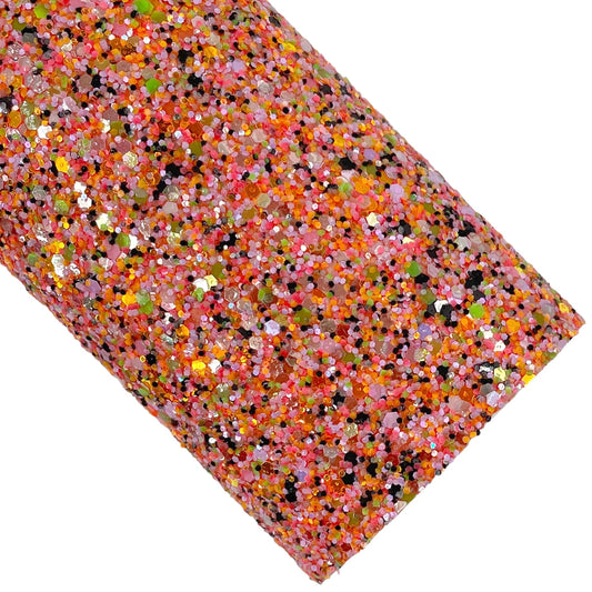 Orange Paint Splatter Glow in the Dark Chunky Glitter Faux Leather Sheets