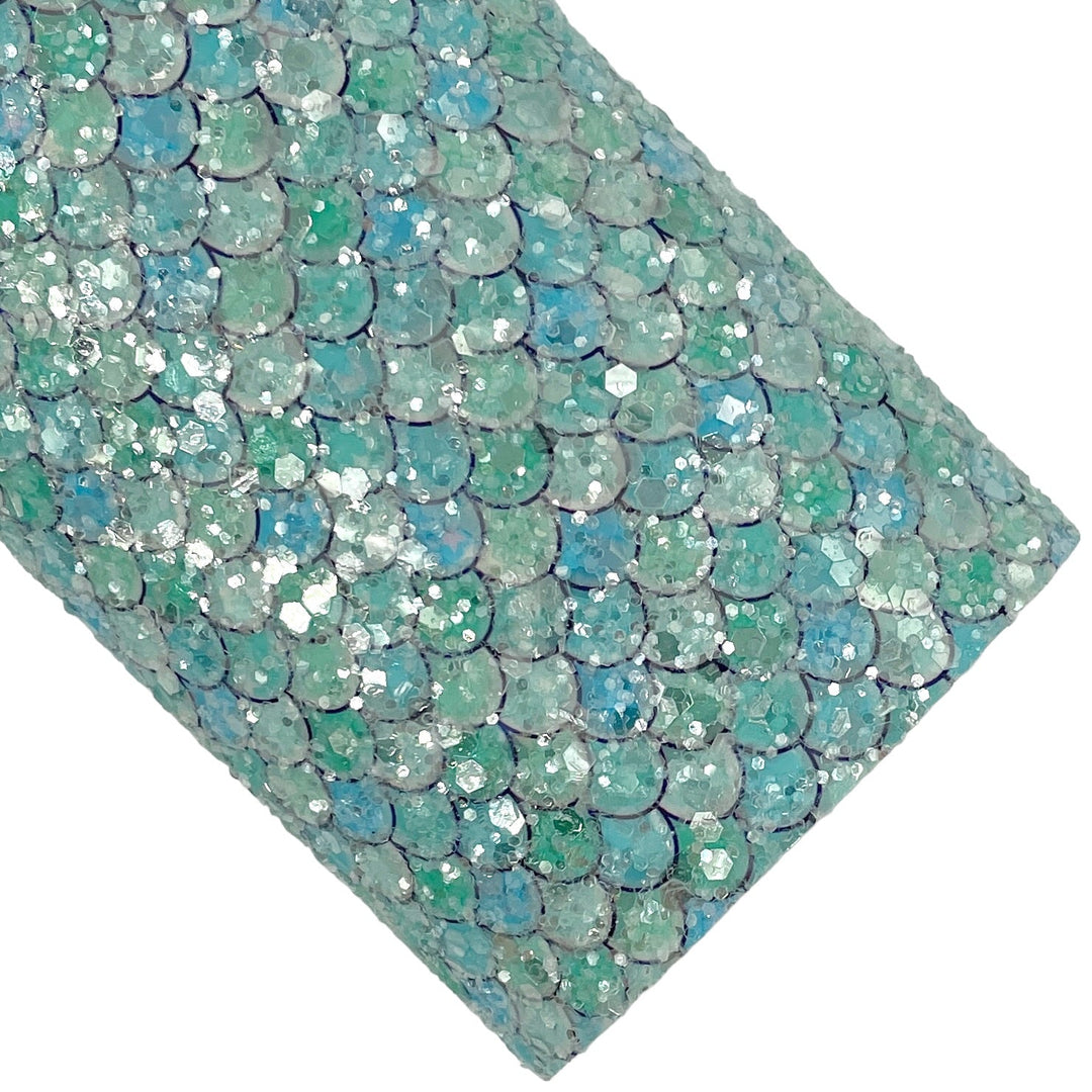 Blue Hues Mermaid Tail metallic Glitter Faux Leather Sheets