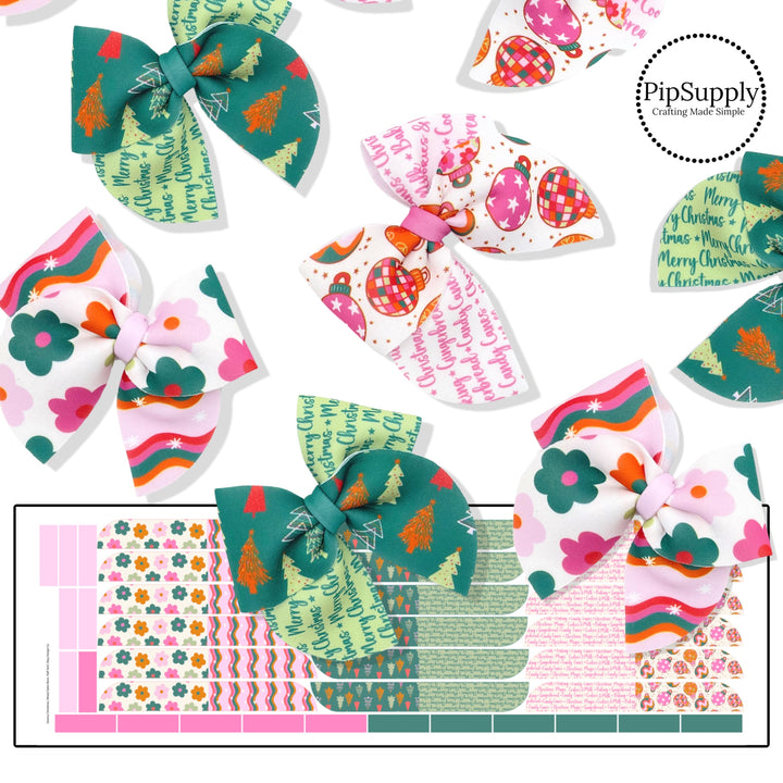 Pink, Green and Teal Christmas Sailor Bows - Neoprene Sailor Bow Template 