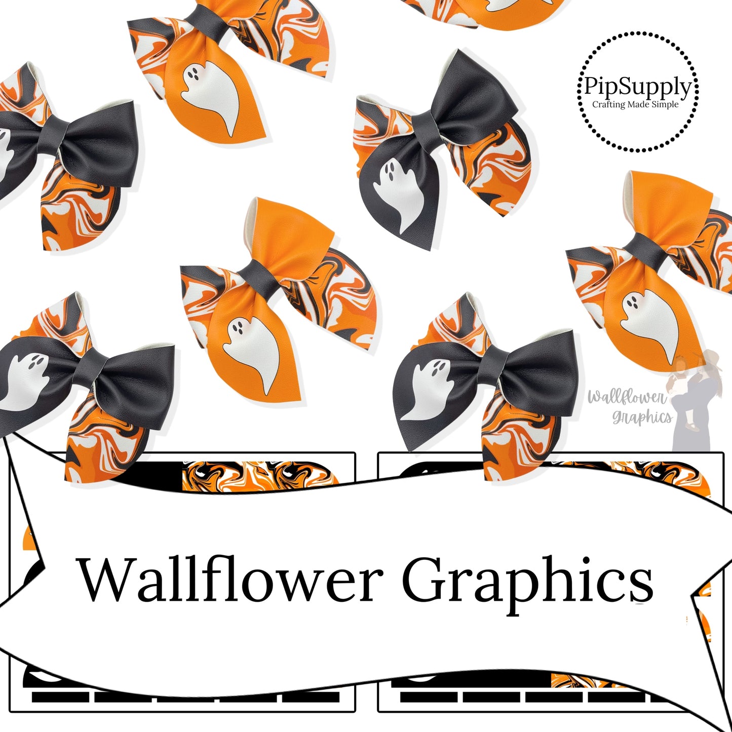 black and orange marble patterns and ghosts  on faux leather to cut out to make sailor bows