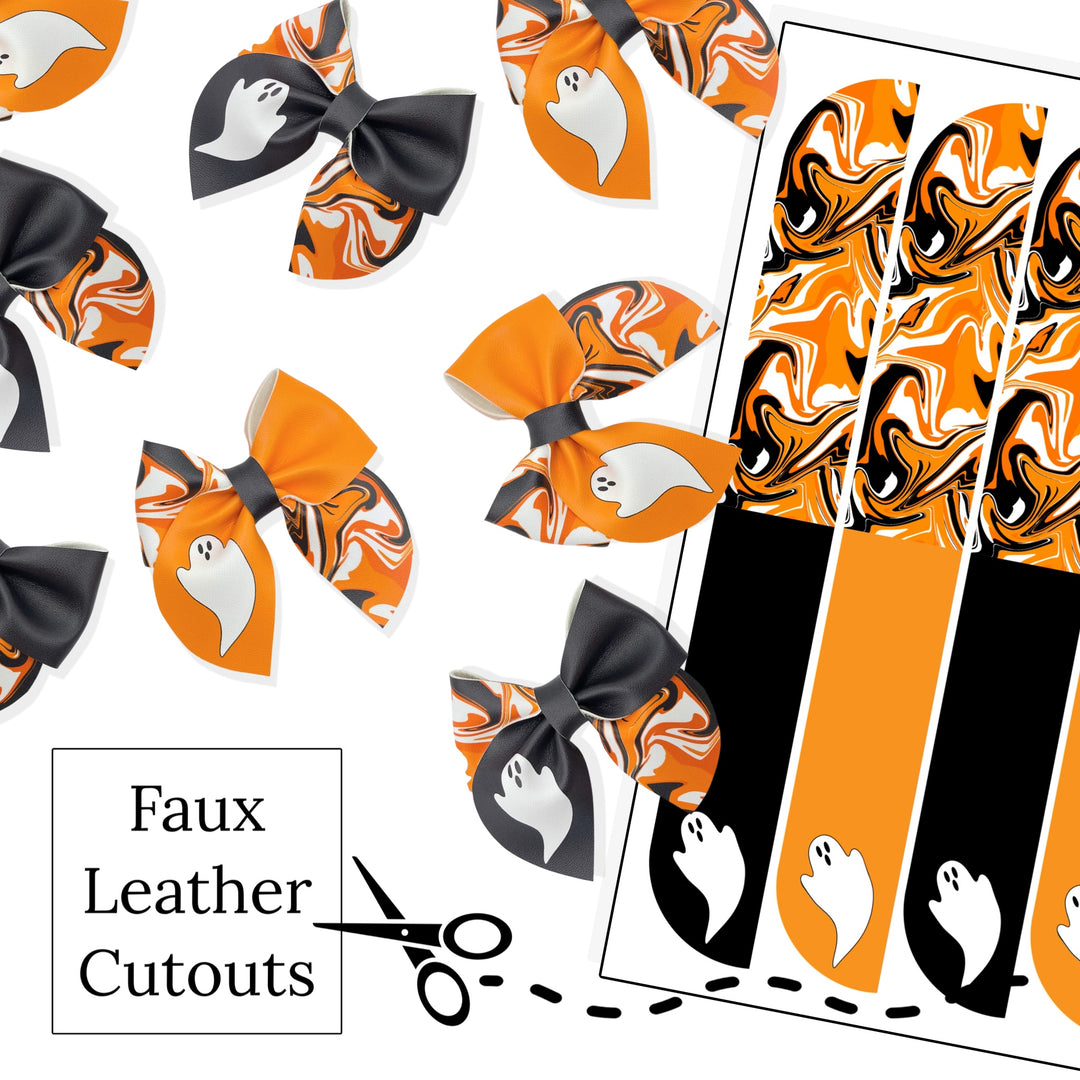 Ghost Marble Halloween Sailor Faux Leather DIY Hair Bows