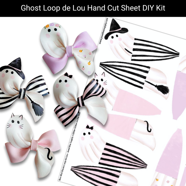 black and pink cats and ghosts loop de lou hand cut faux leather bows
