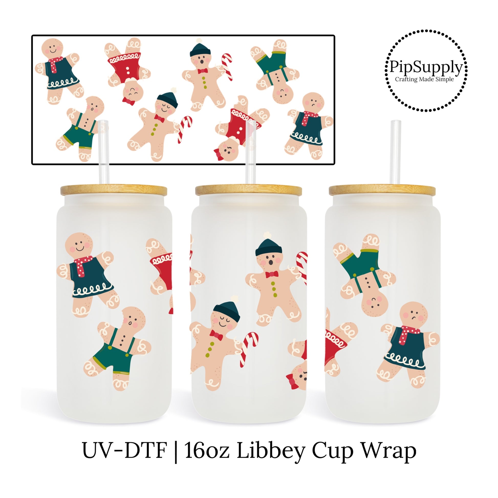 Christmas UV DTF Transfers - Ginger Mugs Readily Transferrable 16 oz. Libby Cup  Wrap - Libbey Cup Adhesive Stickers – Pip Supply