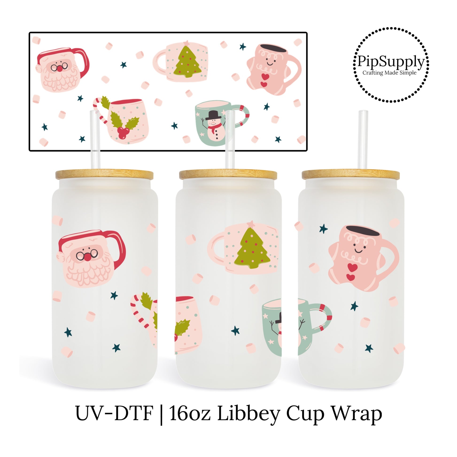 UV DTF Waterproof Cup Wrap Transfer Variety Pack That Includes Wraps. for  16 oz Libbey Glass Tumblers and Other Hard Surfaces (Variety Pack 1)