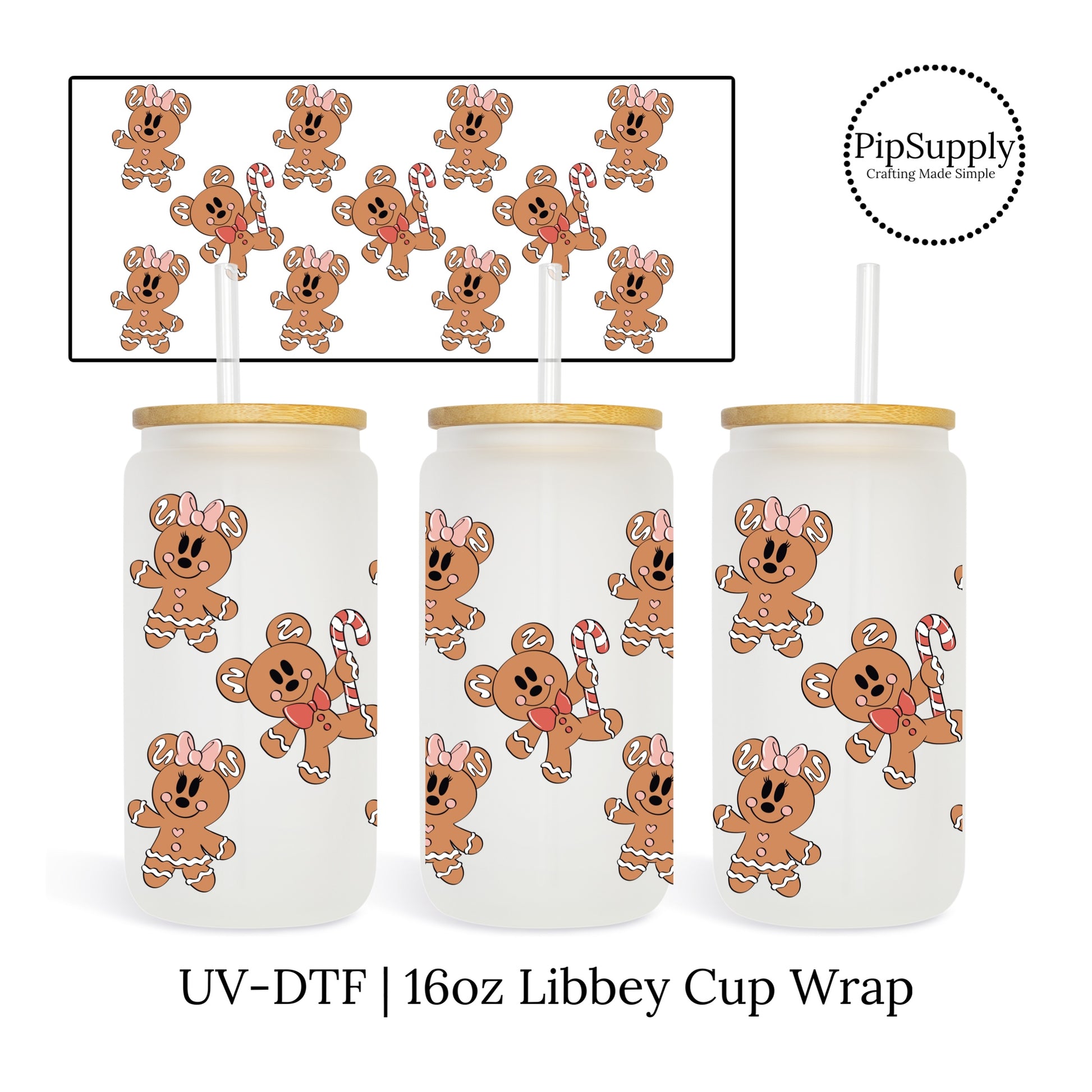 My darling Creates Gingerbread Mice Christmas Ready to Apply Transfer 16 oz. Libbey Cup Wrap
