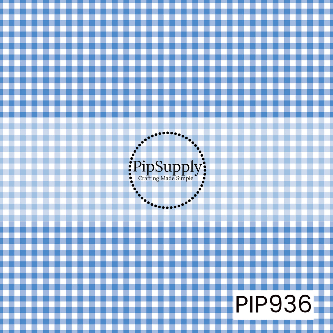 blue and white gingham check pattern with evenly spaced horizontal and vertical lines, creating a classic, seamless plaid design.

