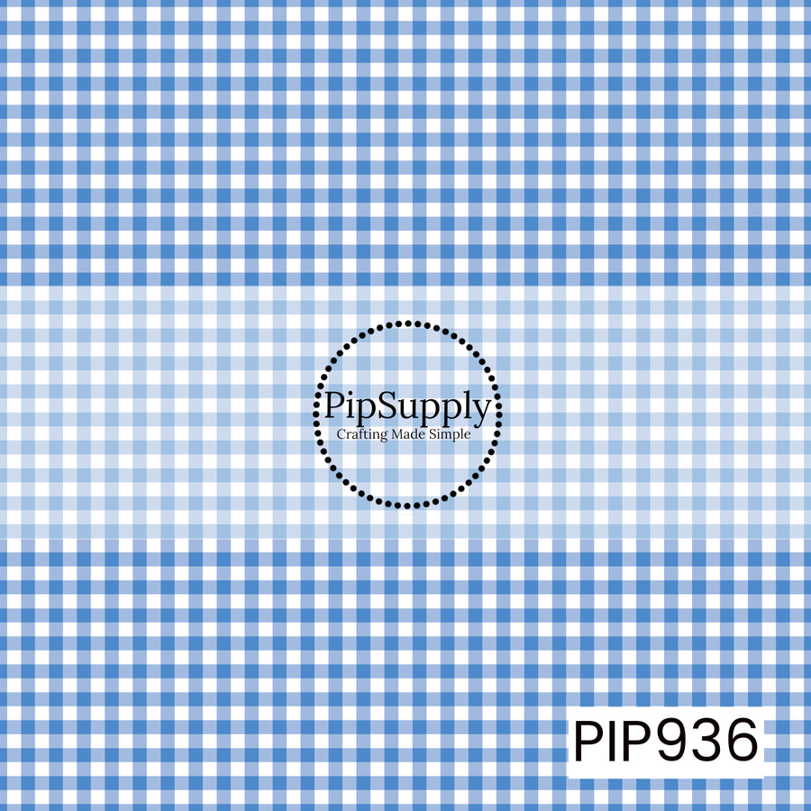 blue and white gingham check pattern with evenly spaced horizontal and vertical lines, creating a classic, seamless plaid design.

