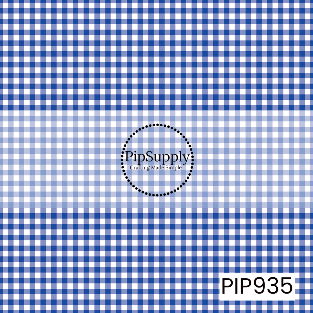 Royal blue and white gingham check pattern with evenly spaced horizontal and vertical lines, creating a classic, seamless plaid design.
