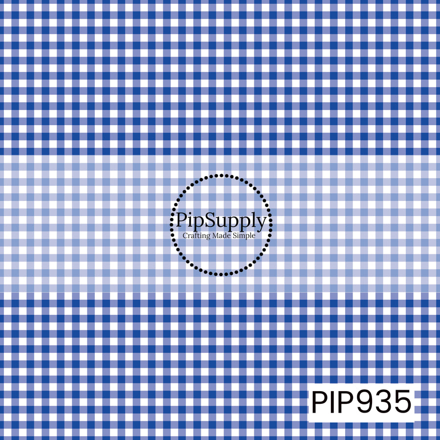 Royal blue and white gingham check pattern with evenly spaced horizontal and vertical lines, creating a classic, seamless plaid design.
