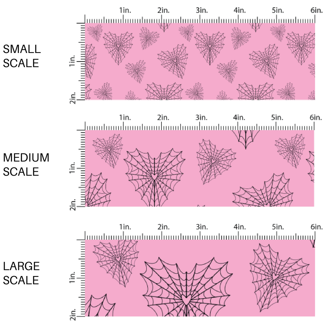 Heart shaped webs on pink fabric by the yard scaled image guide.