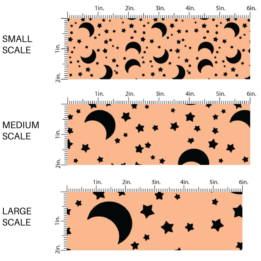 Moons and Stars Tangerine Fabric By The Yard