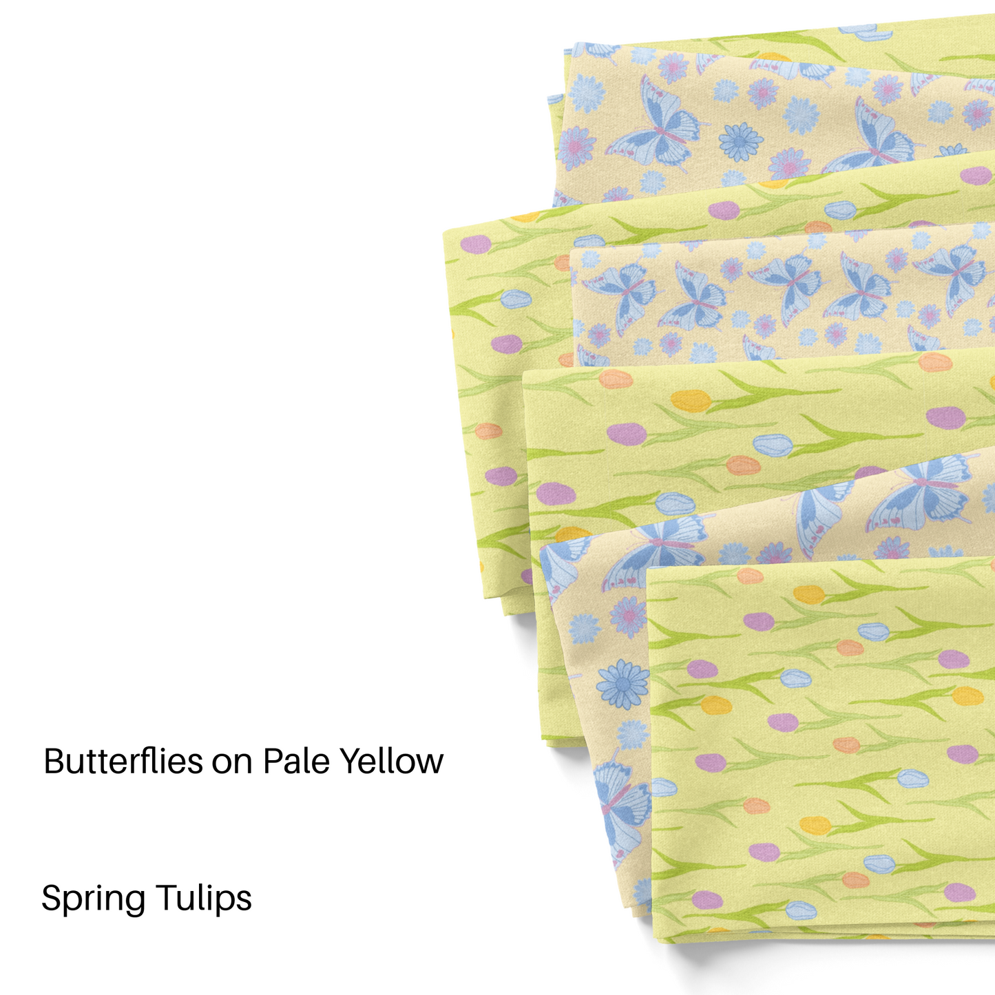 Glamby's Graphics Yellow floral and butterfly fabric by the yard swatches.