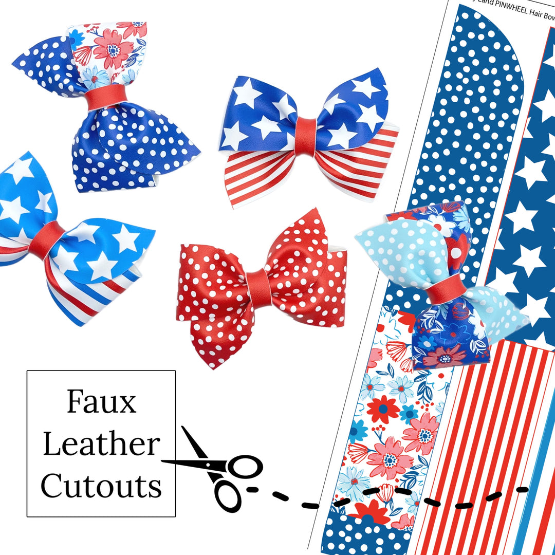 Glory Patriotic Pinwheel Faux Leather DIY Hair Bows & Craft Cutouts