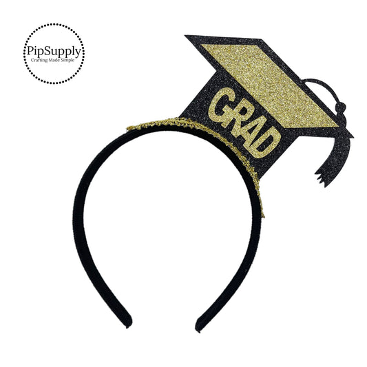 These gold glitter graduation cap felt headbands are a stylish hair accessory. These felt headbands are perfect for the up-do or to accent a curled hair style. These headbands are ready to wear or sell to others! This headband is a perfect gift for any graduate!