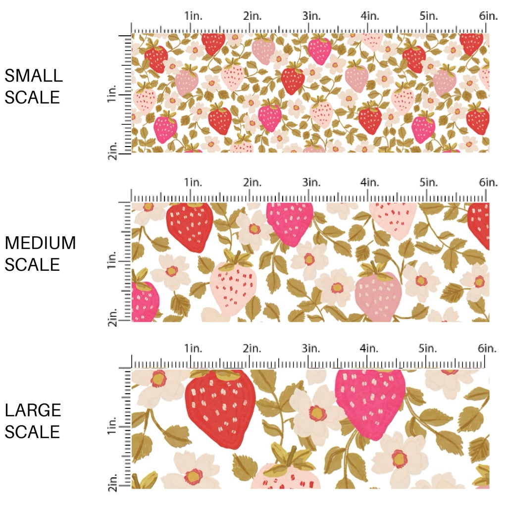 These autumn themed pattern fabric by the yard features the following design elements: fall flowers and strawberries. This fun themed fabric can be used for all your sewing and crafting needs!