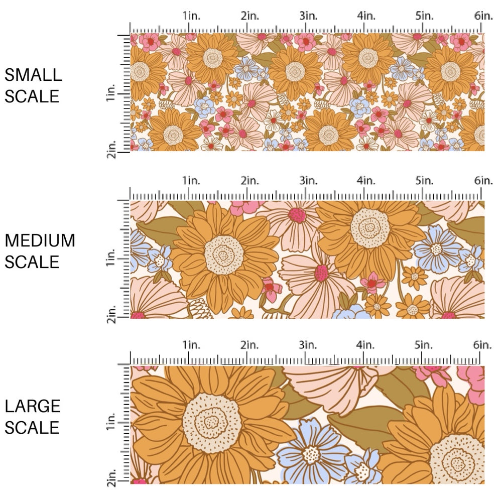 These autumn floral themed pattern fabric by the yard features the following design elements: fall flowers. This fun themed fabric can be used for all your sewing and crafting needs!