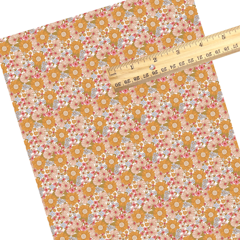 These autumn floral themed pattern faux leather sheets contain the following design elements: fall flowers. Our CPSIA compliant faux leather sheets or rolls can be used for all types of crafting projects.