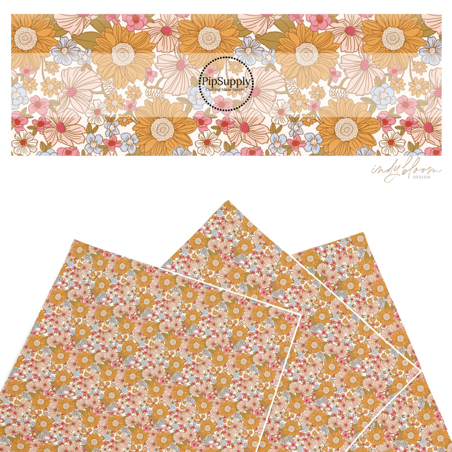 These autumn floral themed pattern faux leather sheets contain the following design elements: fall flowers. Our CPSIA compliant faux leather sheets or rolls can be used for all types of crafting projects.