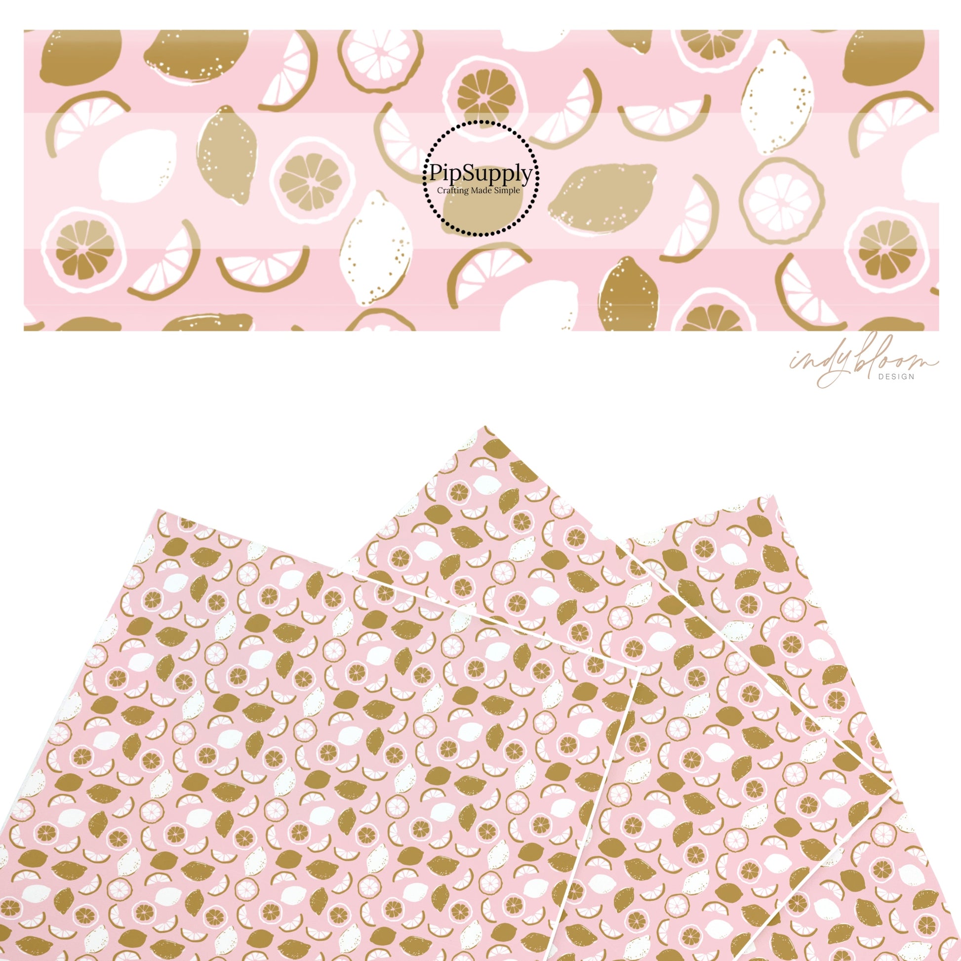 These fruit themed pattern faux leather sheets contain the following design elements: lemons and lemon slices on pink. Our CPSIA compliant faux leather sheets or rolls can be used for all types of crafting projects.