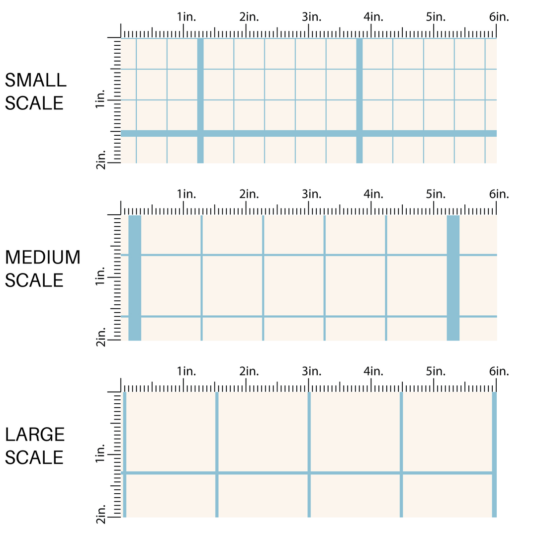 White and blue graph paper printed fabric by the yard scaled image guide.