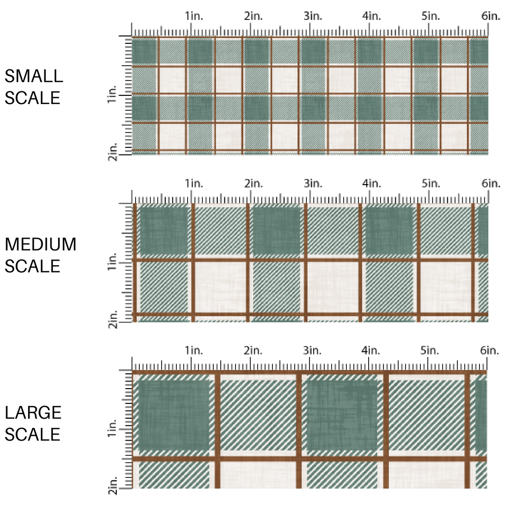 These holiday pattern themed fabric by the yard features Christmas green and cream plaid. This fun Christmas fabric can be used for all your sewing and crafting needs!