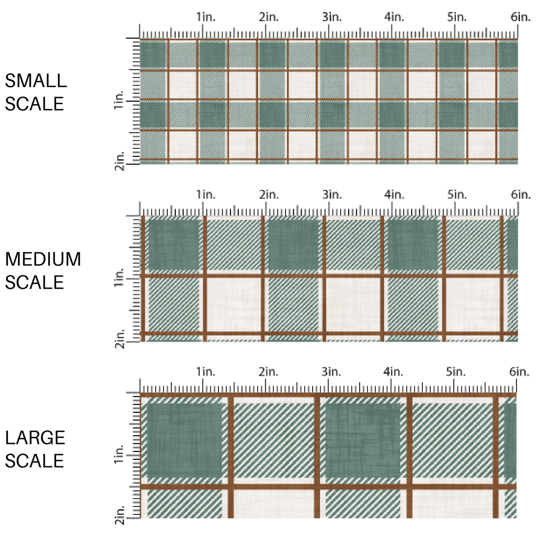 These holiday pattern themed fabric by the yard features Christmas green and cream plaid. This fun Christmas fabric can be used for all your sewing and crafting needs!