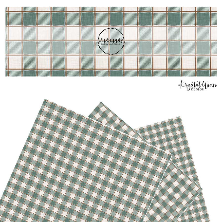 These holiday themed faux leather sheets contain the following design elements: Christmas green and cream plaid. Our CPSIA compliant faux leather sheets or rolls can be used for all types of crafting projects.