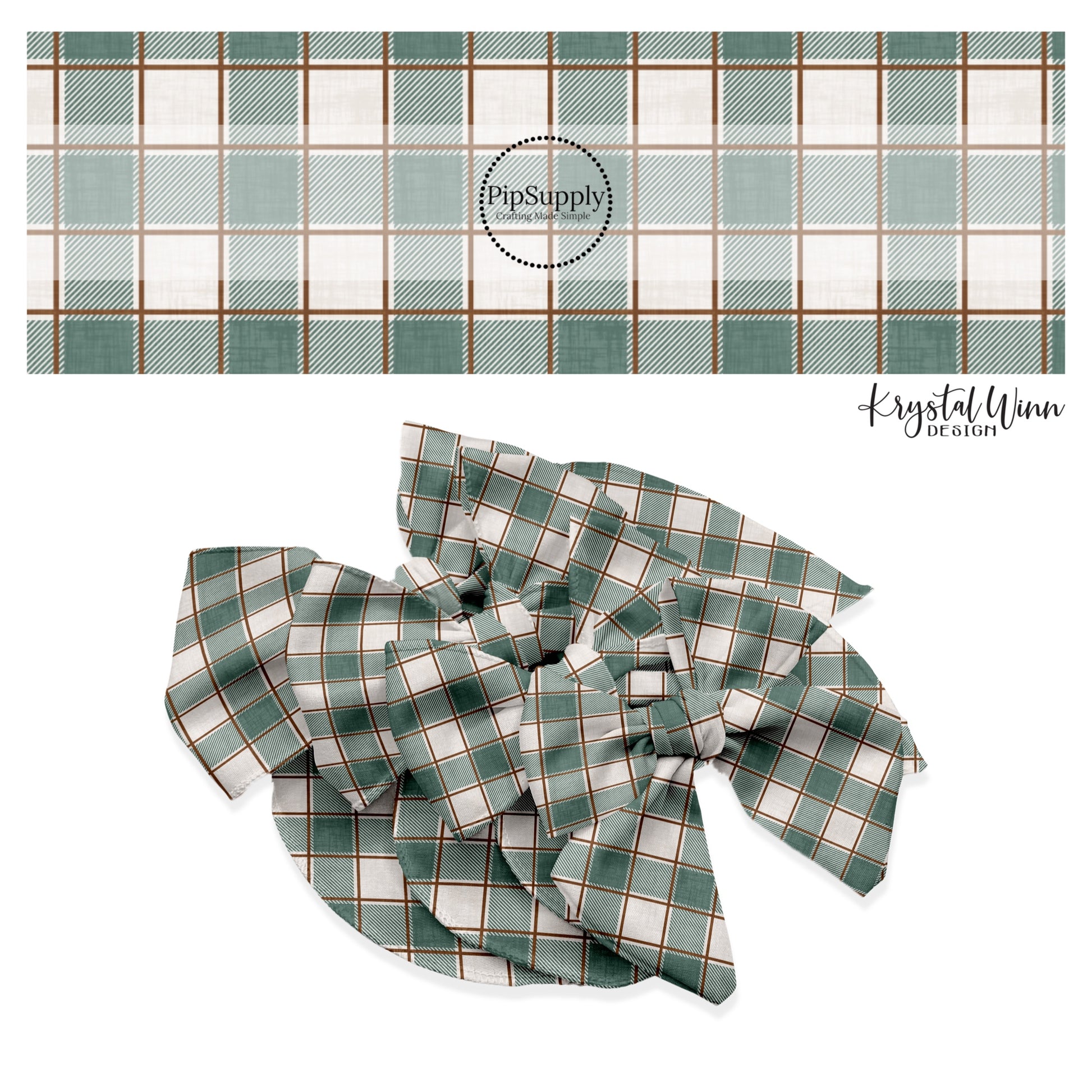 These holiday pattern themed no sew bow strips can be easily tied and attached to a clip for a finished hair bow. These Christmas bow strips are great for personal use or to sell. The bow strips features Christmas green and cream plaid. 