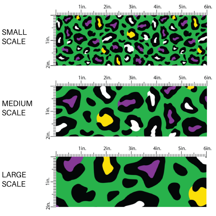 Yellow, Purple, and Green Leopard Print on Green Fabric by the Yard scaled image guide.