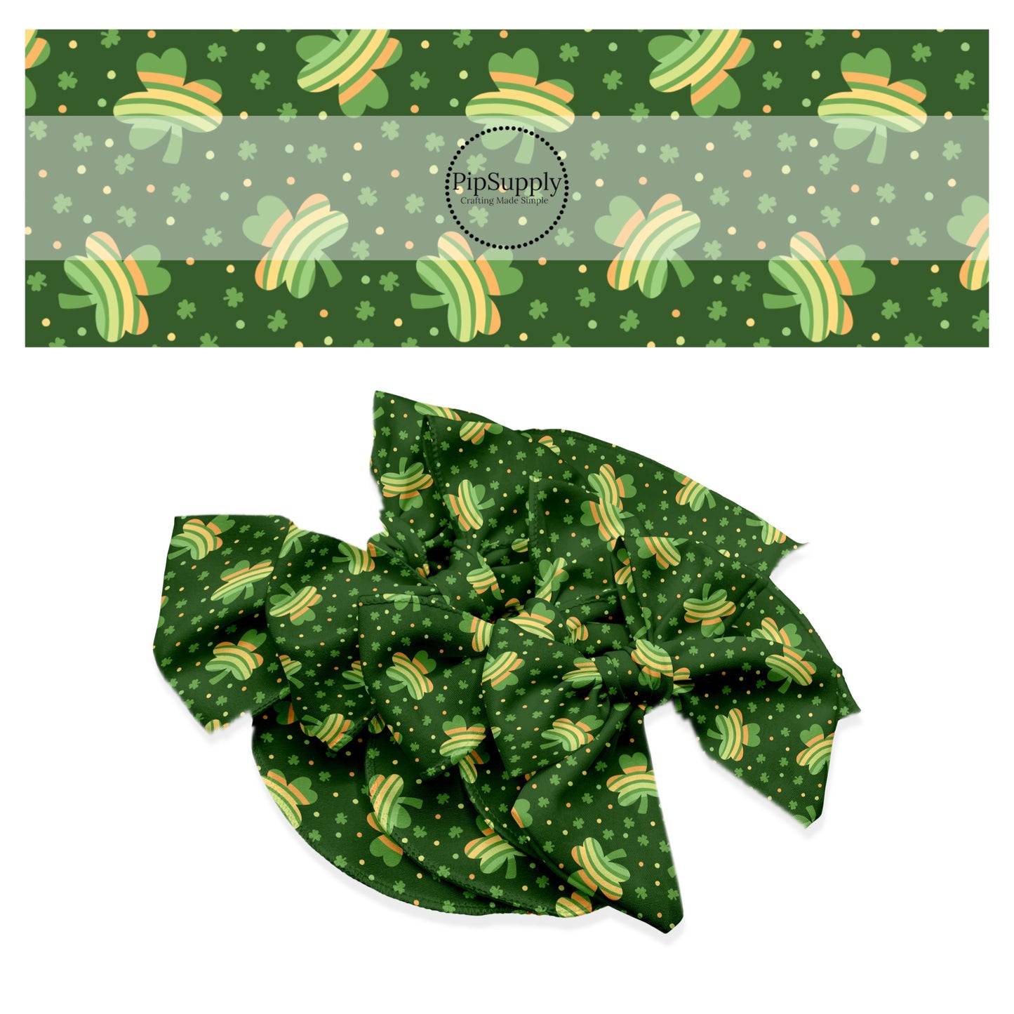 These St. Patrick's Day pattern themed no sew bow strips can be easily tied and attached to a clip for a finished hair bow. These patterned bow strips are great for personal use or to sell. These bow strips features rainbow clovers on green.