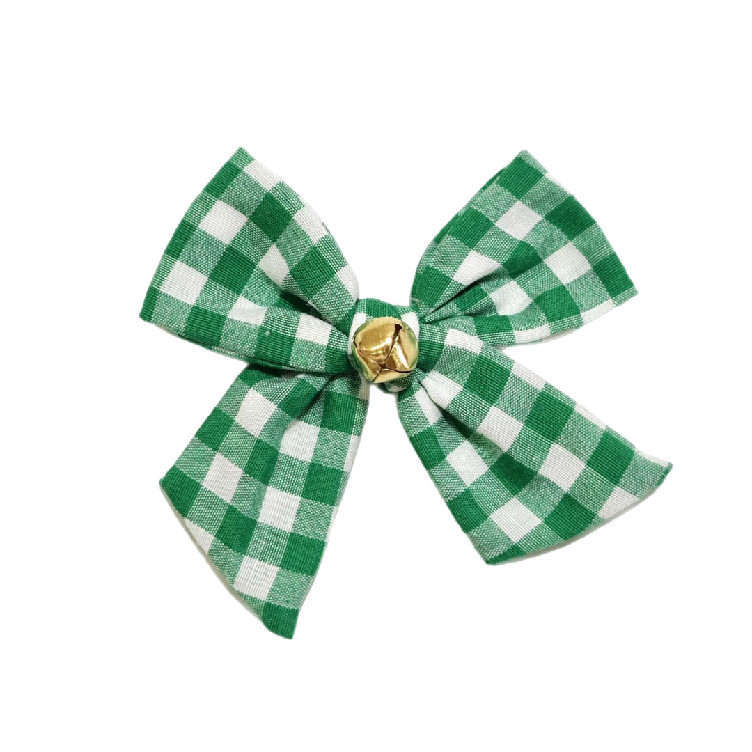 Green Christmas JINGLE Plaid Hair Bow w/ Clip