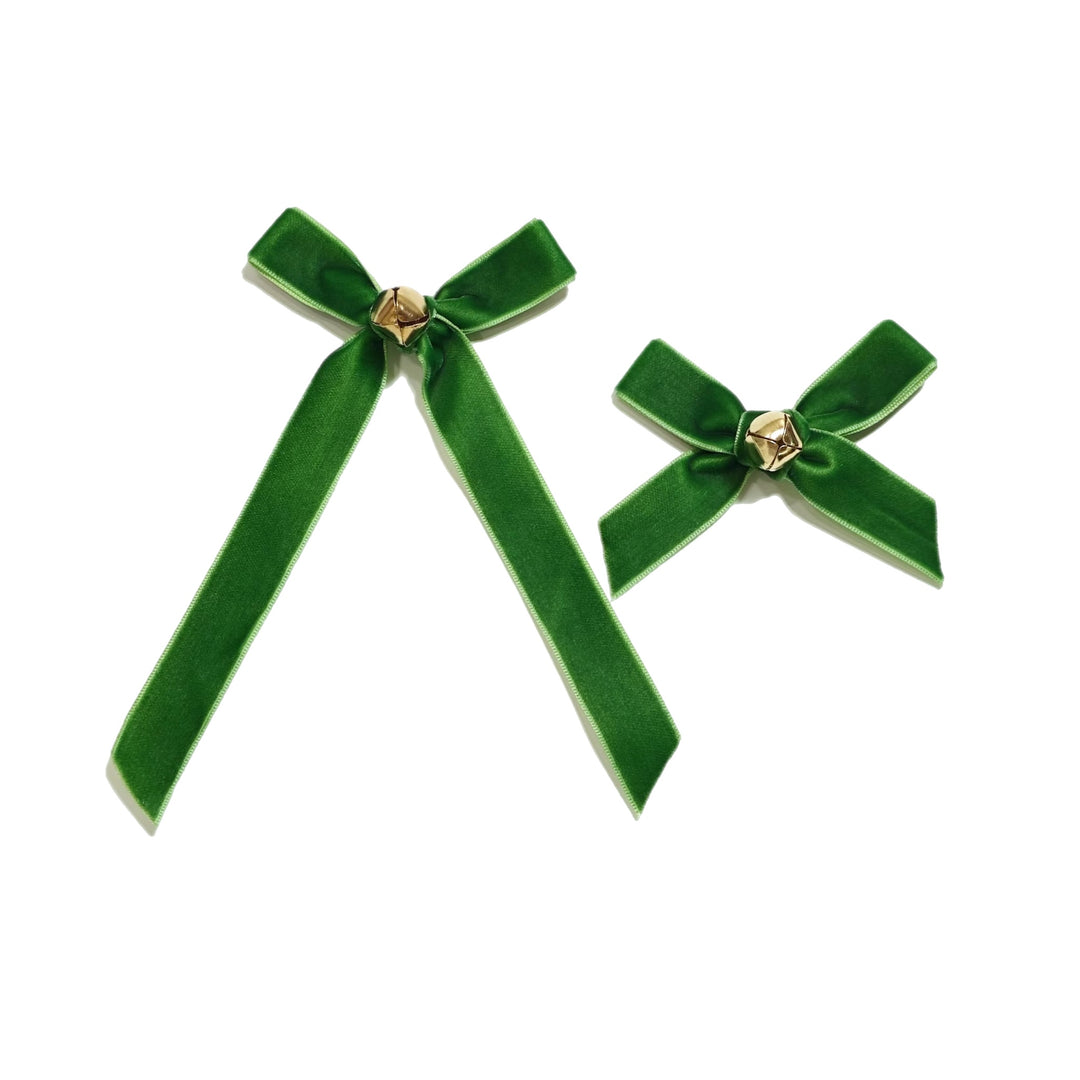 Green Jingle Velvet Ribbon Hair Bow w/Clip