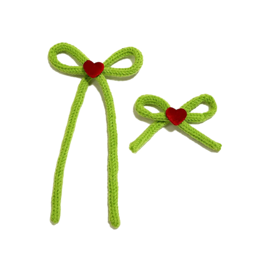 Green Red HEART Dainty Simple Hair Bow w/Clip