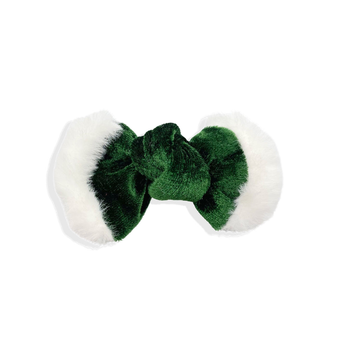 Green Winter Fur Trimmed Velvet Knotted Hair Bow