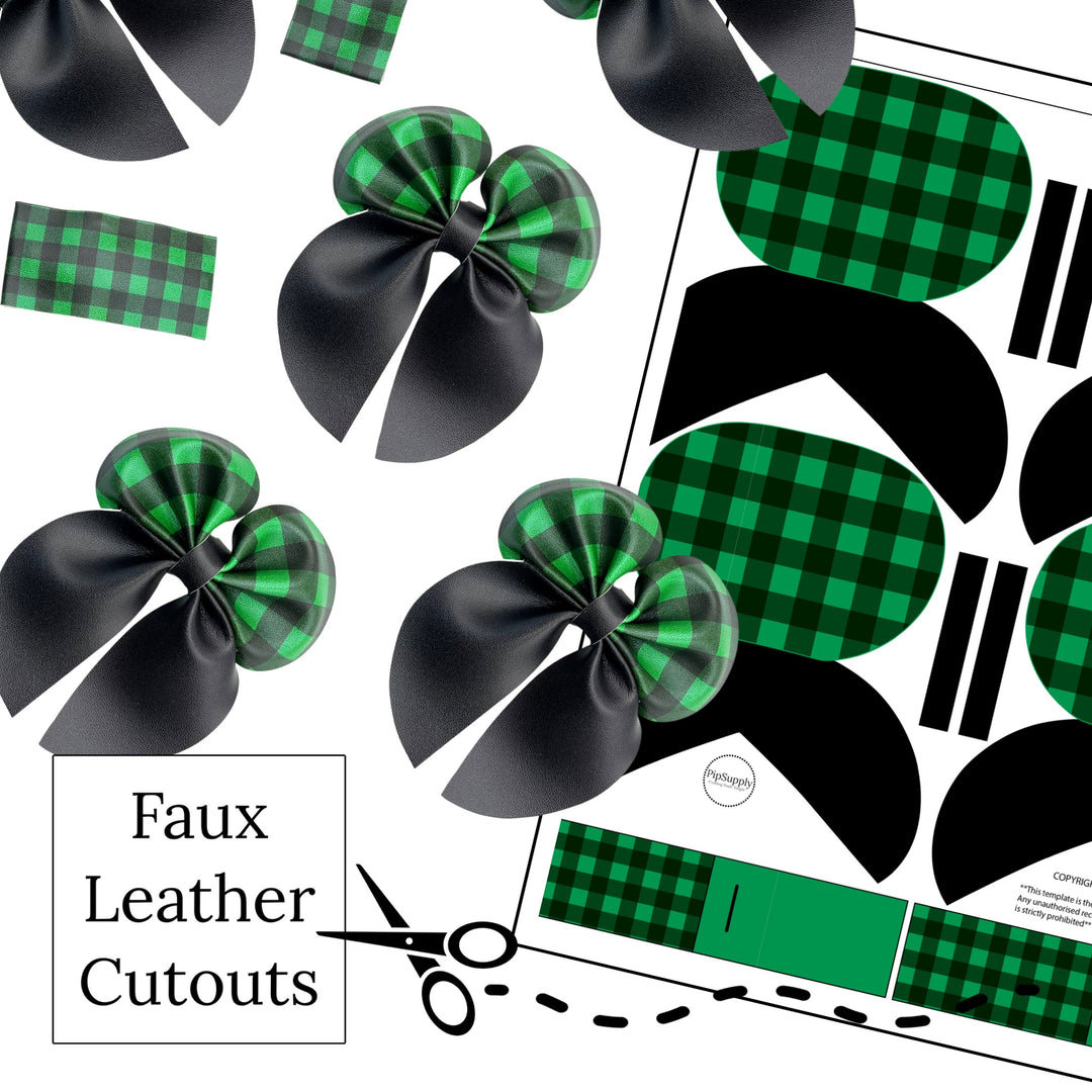 Green Buffalo Plaid Bubble Sailor Faux Leather DIY Hair Bows