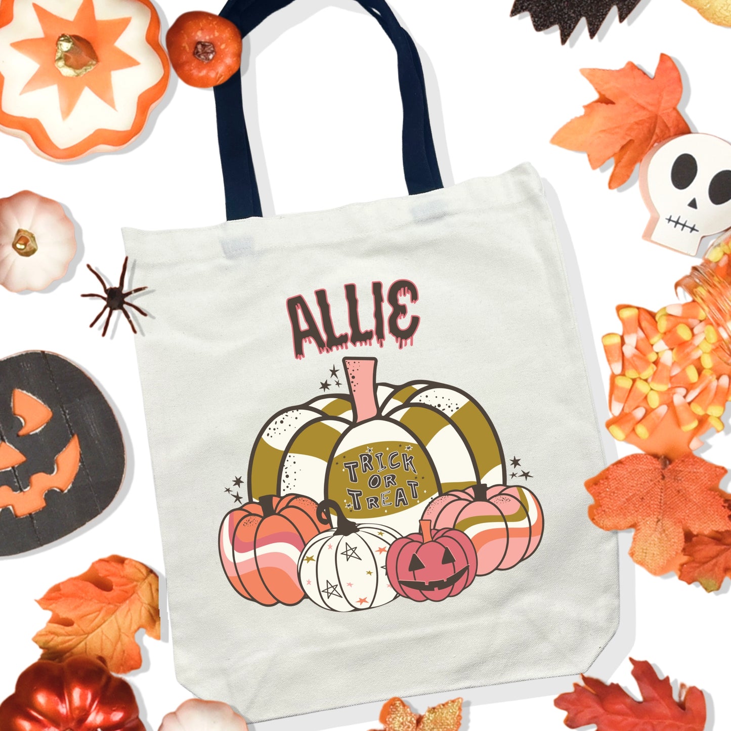 Groovy Personalized Orange Pumpkin Trick or Treat Bags 