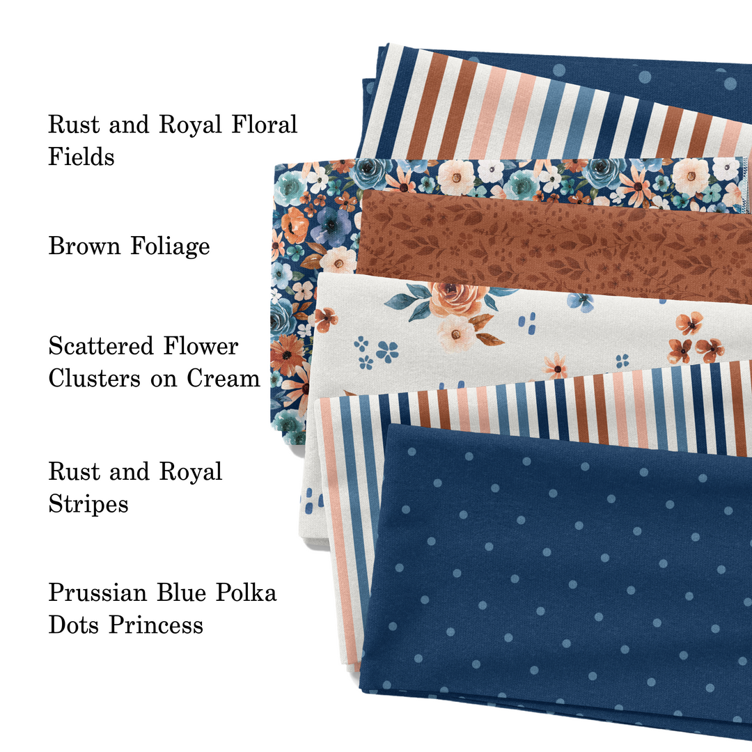 Rust and Royal Floral Fields Fabric By The Yard