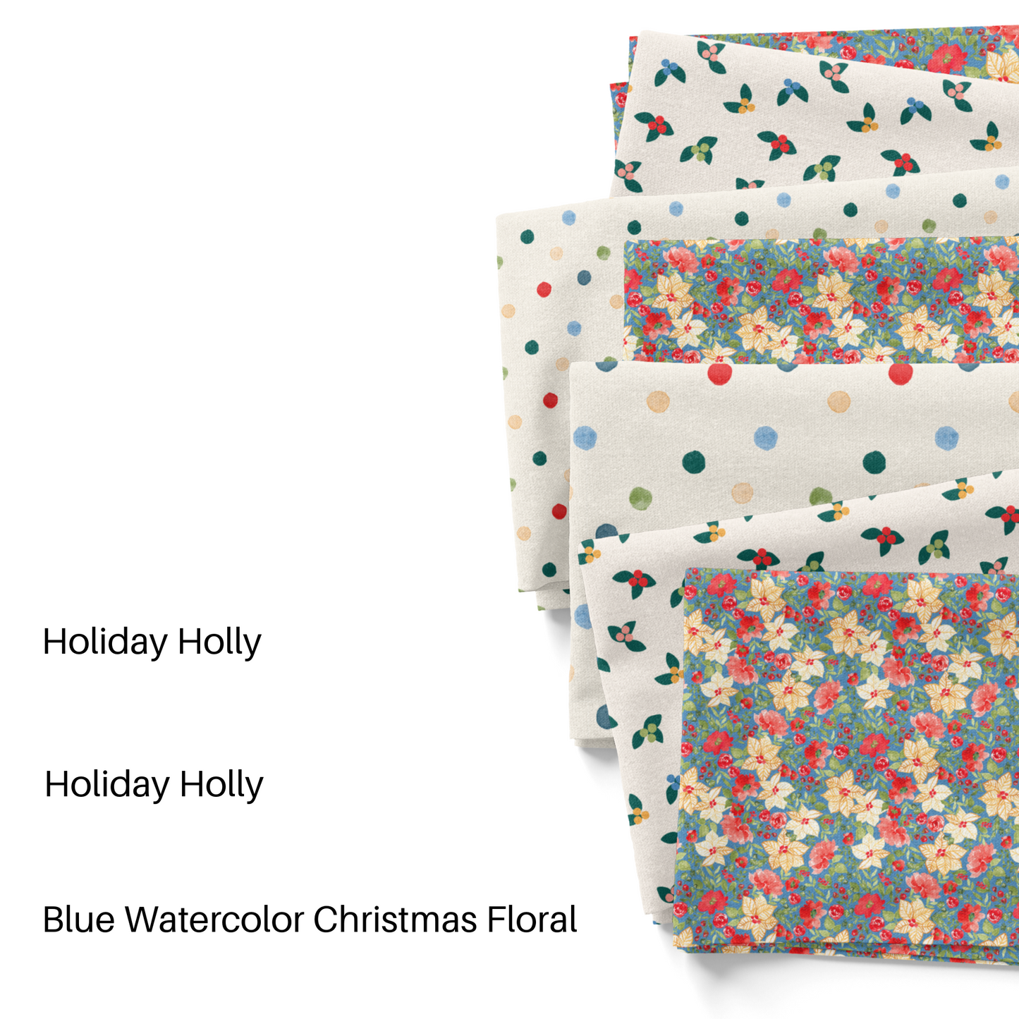 Blue Watercolor Christmas Floral Fabric By The Yard