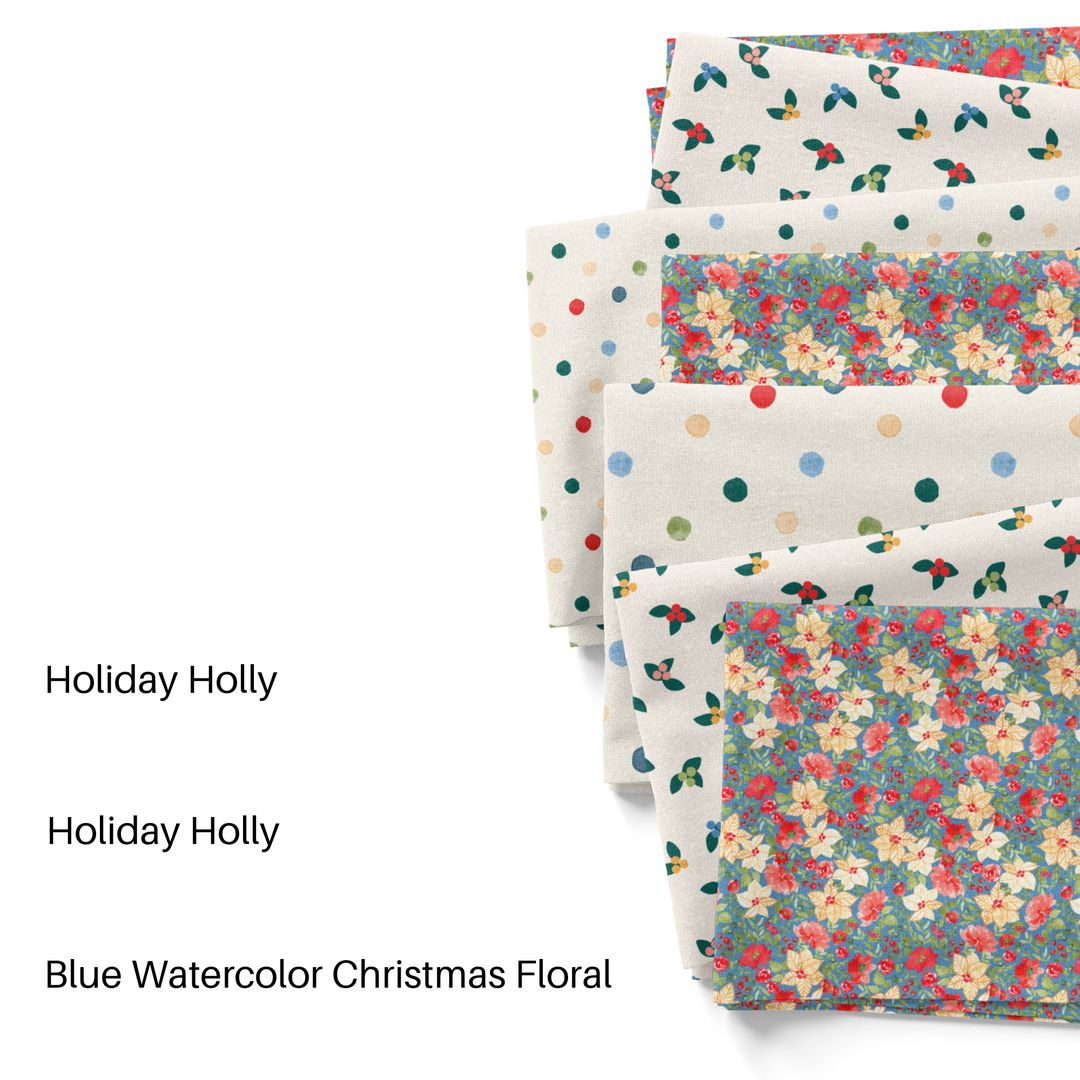 Blue Watercolor Christmas Floral Fabric By The Yard