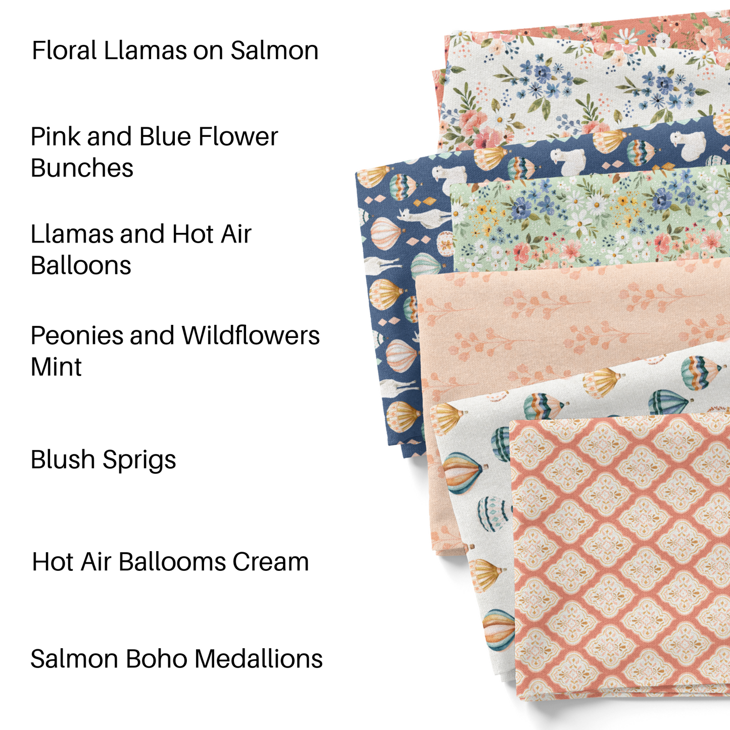 Floral Llamas on Salmon Fabric By The Yard
