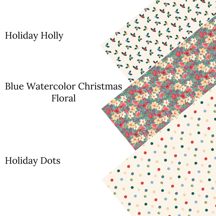 Blue Watercolor Christmas Floral Faux Leather Sheets