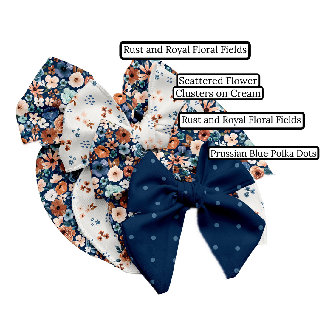 Prussian Blue Polka Dots Hair Bow Strips