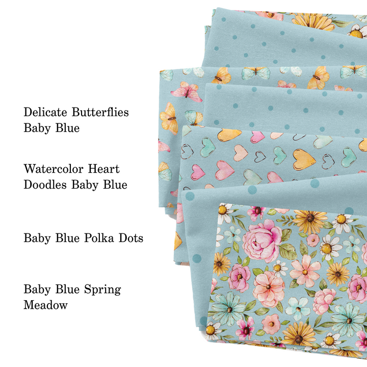 Watercolor Heart Doodles Baby Blue Fabric By The Yard