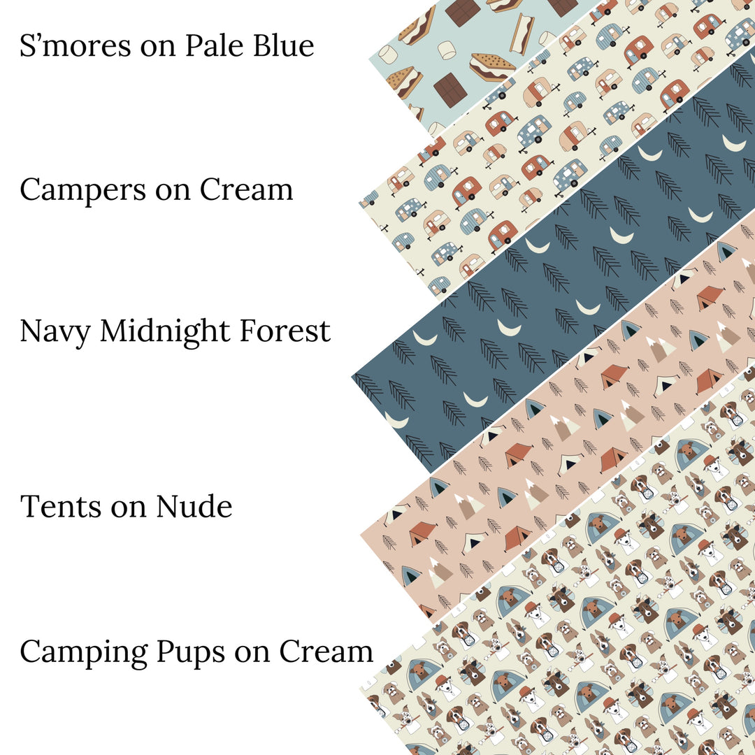 Camping Pups on Cream Faux Leather Sheets