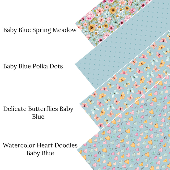 Watercolor Heart Doodles Baby Blue Faux Leather Sheets