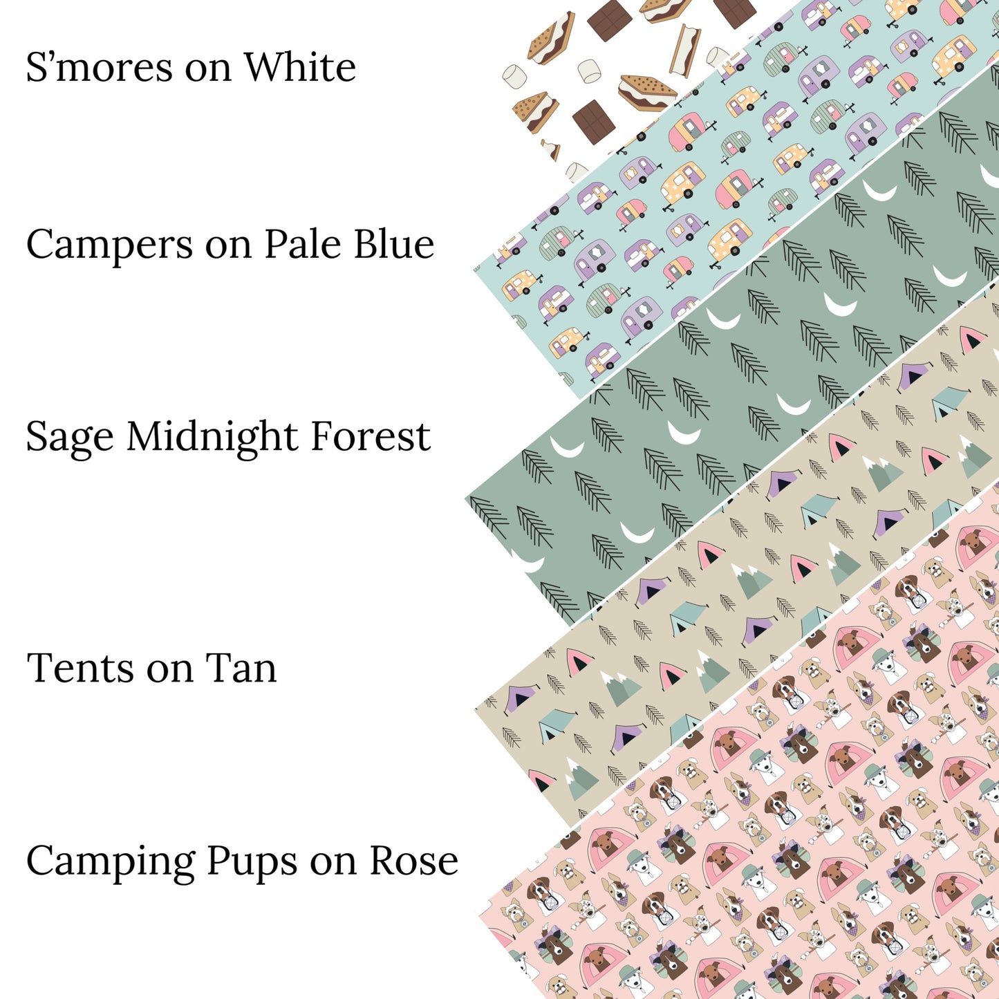 Camping Pups on Rose Faux Leather Sheets