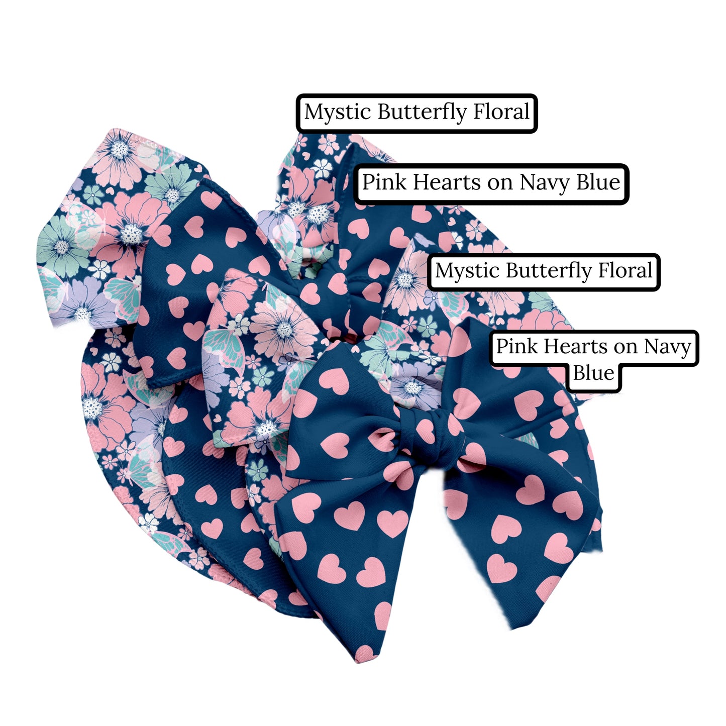 Pink Hearts On Navy Blue Hair Bow Strips