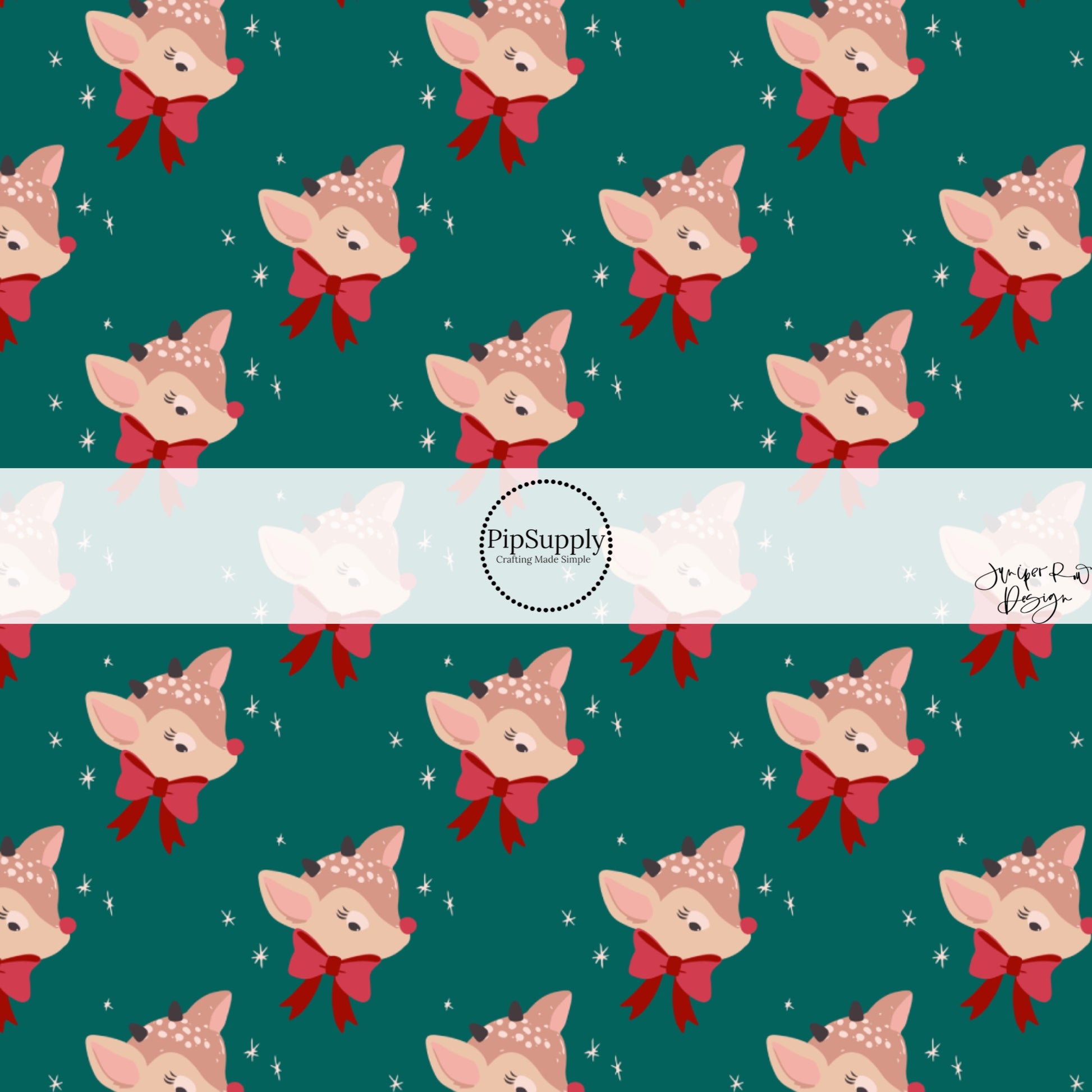 These holiday pattern themed no sew bow strips can be easily tied and attached to a clip for a finished hair bow. These Christmas bow strips are great for personal use or to sell. The bow strips features features tiny stars on Christmas trees on teal.